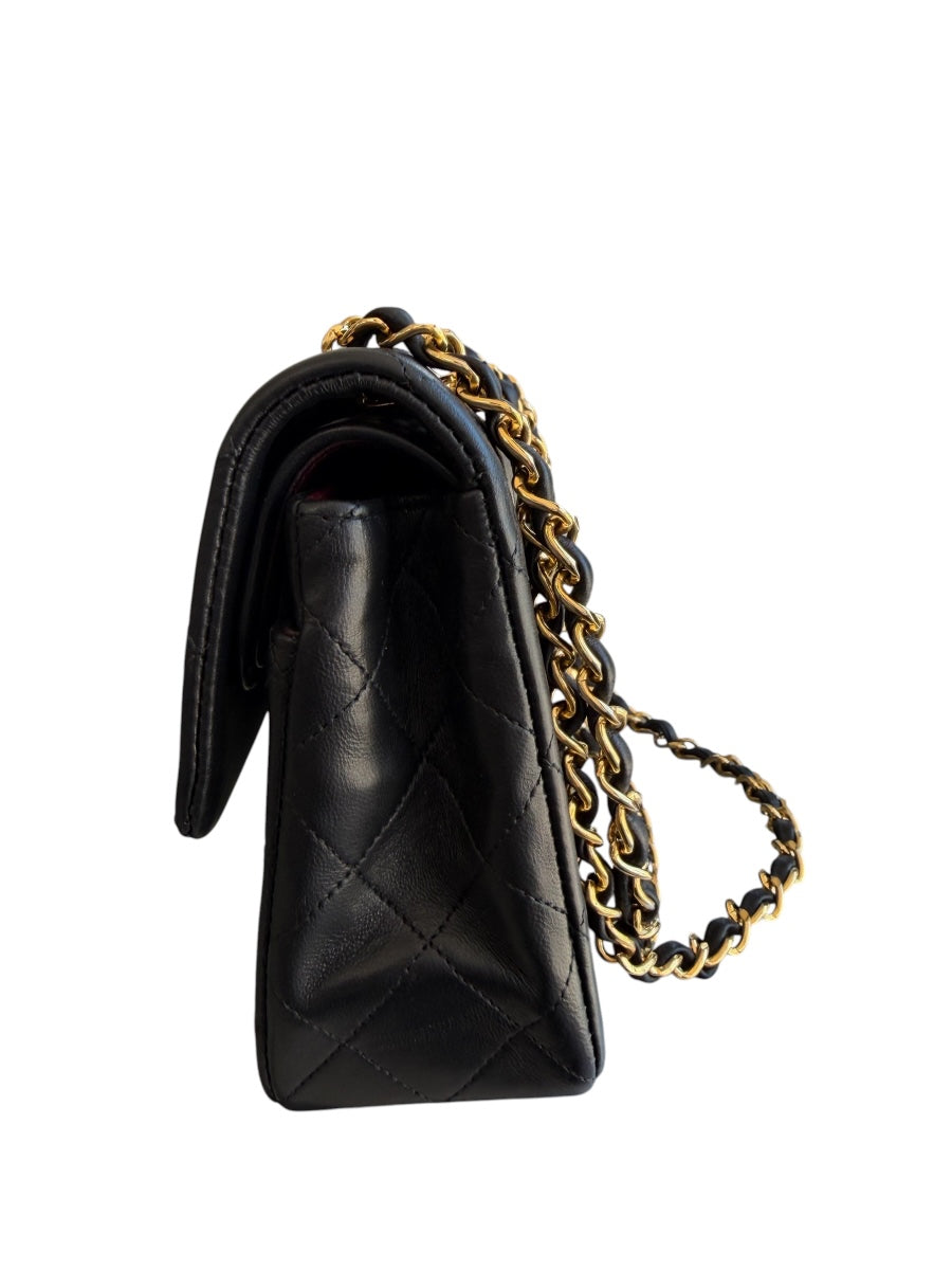Chanel Black Lamb Classic Double Flat Medium GHW