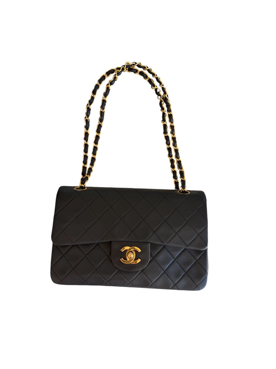 Chanel Black Lamb Classic Double Flat Medium GHW