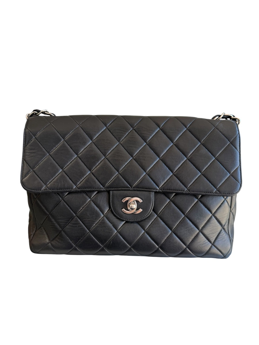 Chanel Black Lamb Classic Single Flap SHW Bag
