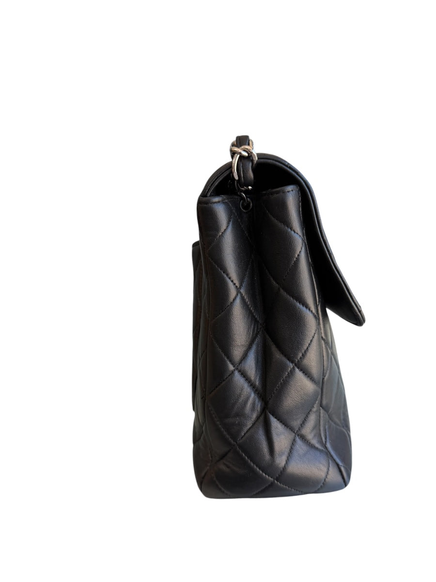 Chanel Black Lamb Classic Single Flap SHW Bag