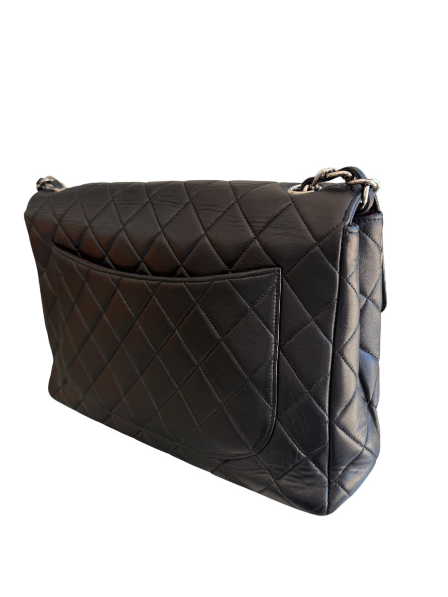 Chanel Black Lamb Classic Single Flap SHW Bag