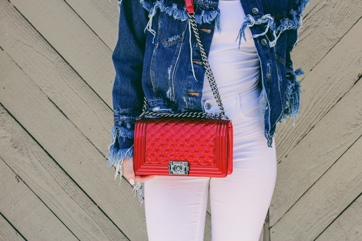 Chanel Red Metallic Patent Leather Medium Boy Bag