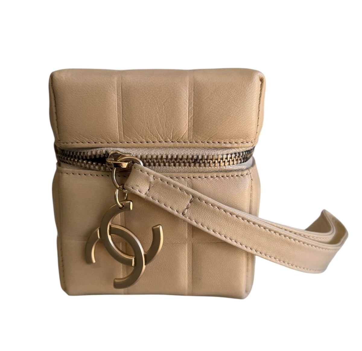 Chanel Beige Lambskin Cube Pouch