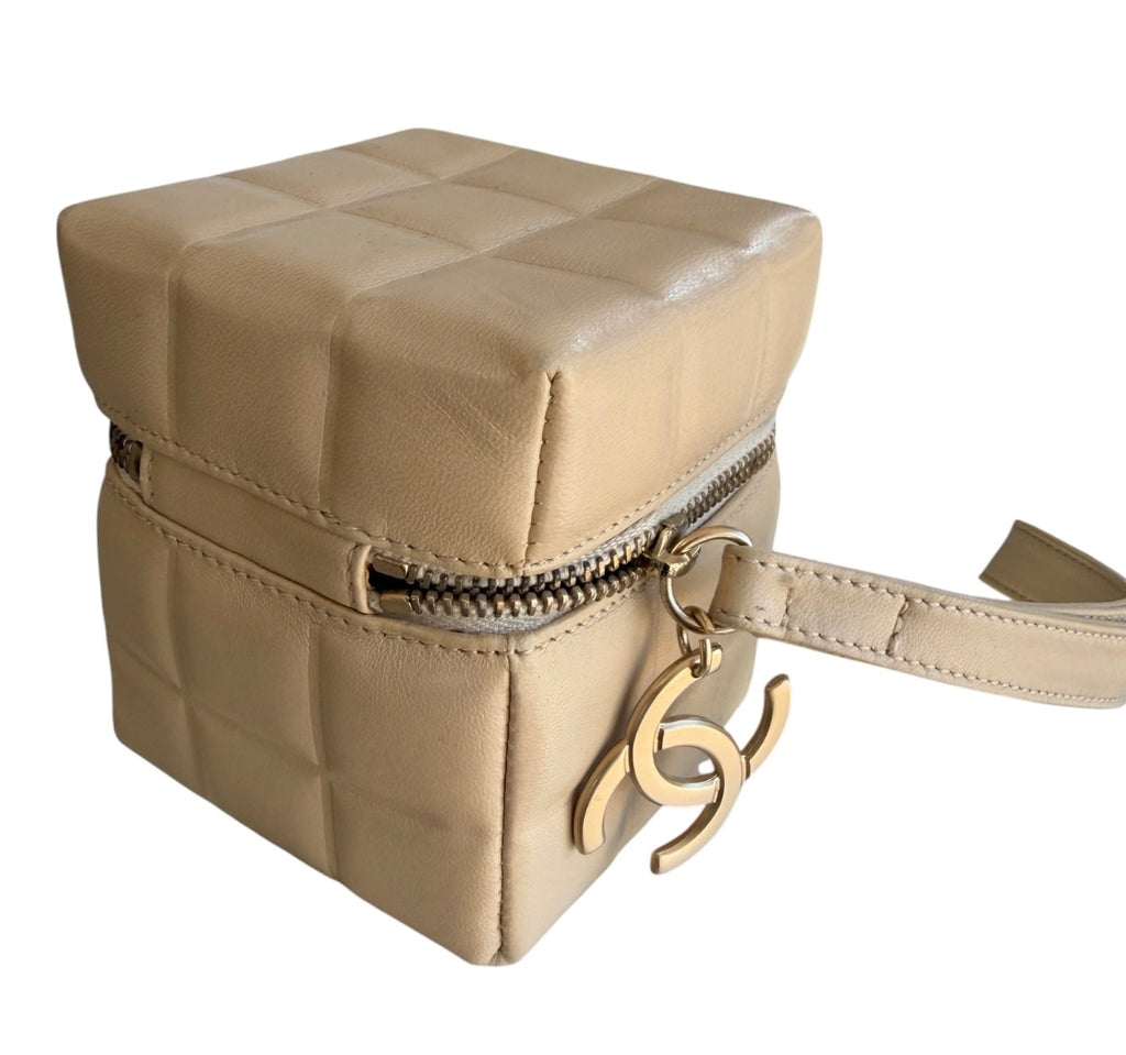 Chanel Beige Lambskin Cube Pouch