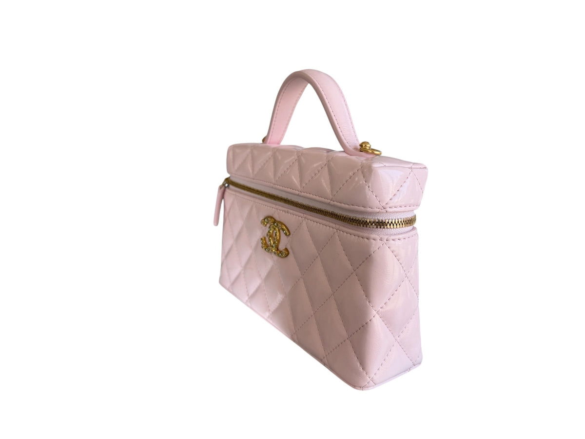 Chanel Pink Slim Vanity Quilted Top Handle