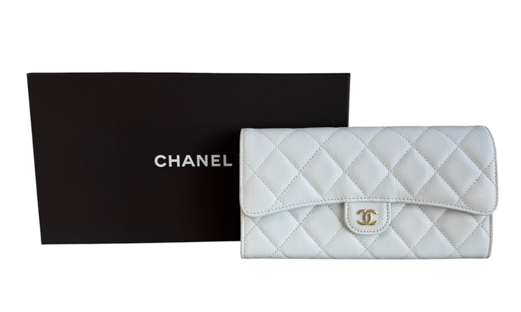 Chanel Large Caviar Quilted Flap Wallet Light Blue