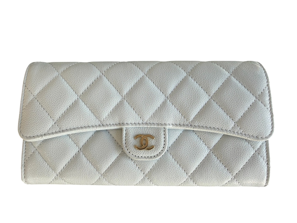 Chanel Large Caviar Quilted Flap Wallet Light Blue