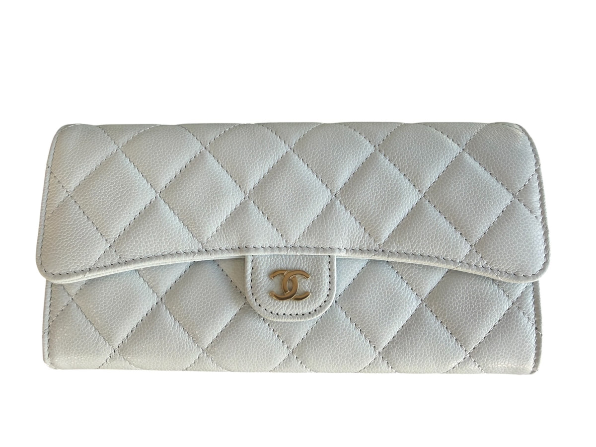 Chanel Large Caviar Quilted Flap Wallet Light Blue