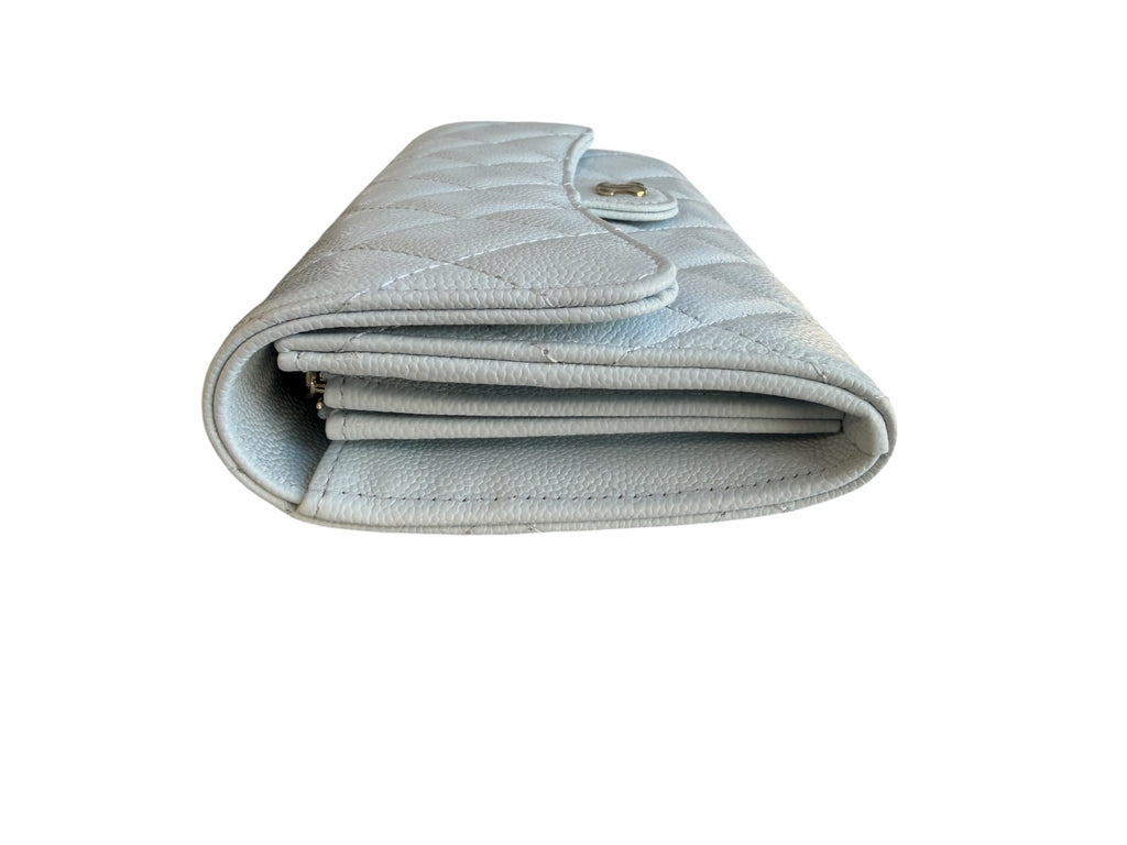 Chanel Large Caviar Quilted Flap Wallet Light Blue