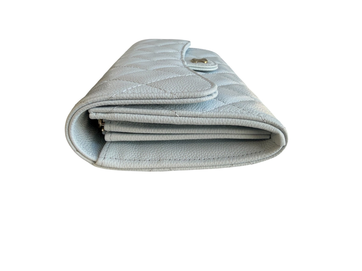 Chanel Large Caviar Quilted Flap Wallet Light Blue