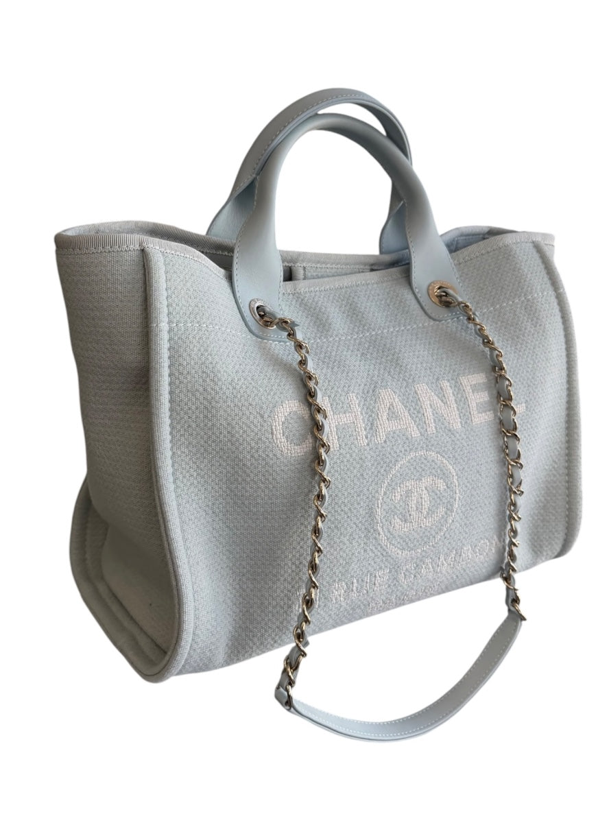 Chanel Light Blue Canvas Deauville Small Tote