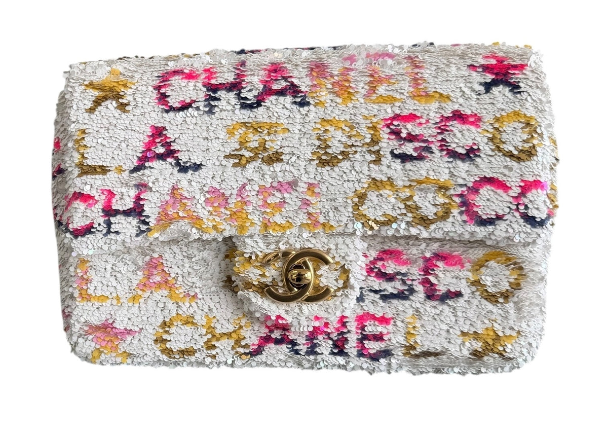 Chanel Small Sequin White Multicolor Single Flap Bag 2024