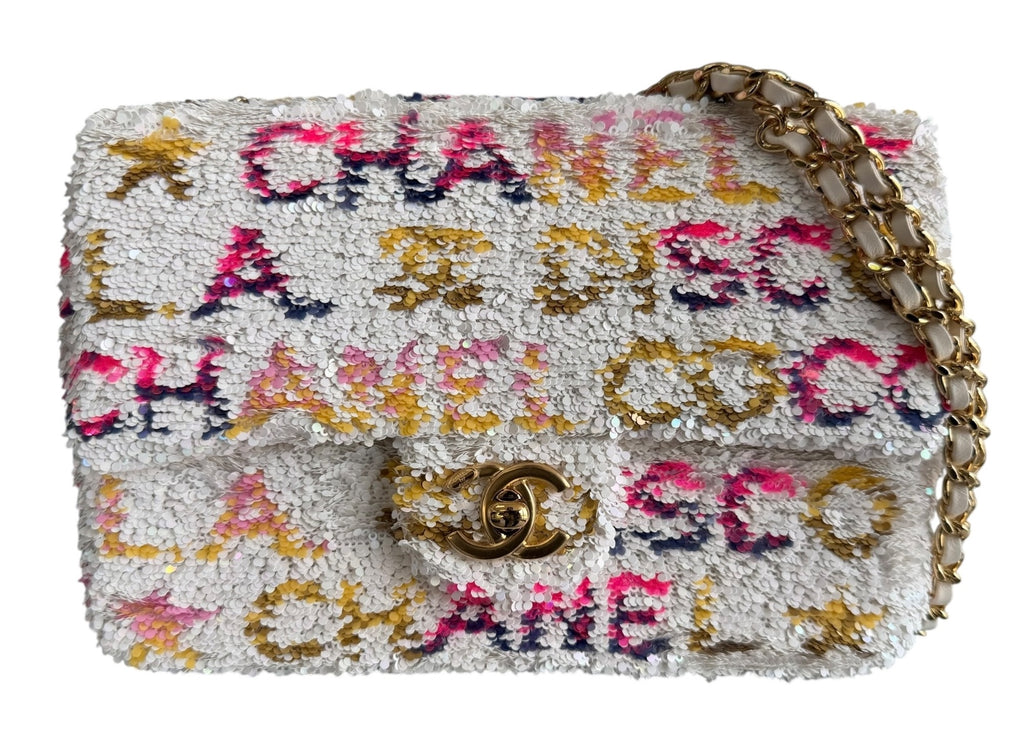 Chanel Small Sequin White Multicolor Single Flap Bag 2024