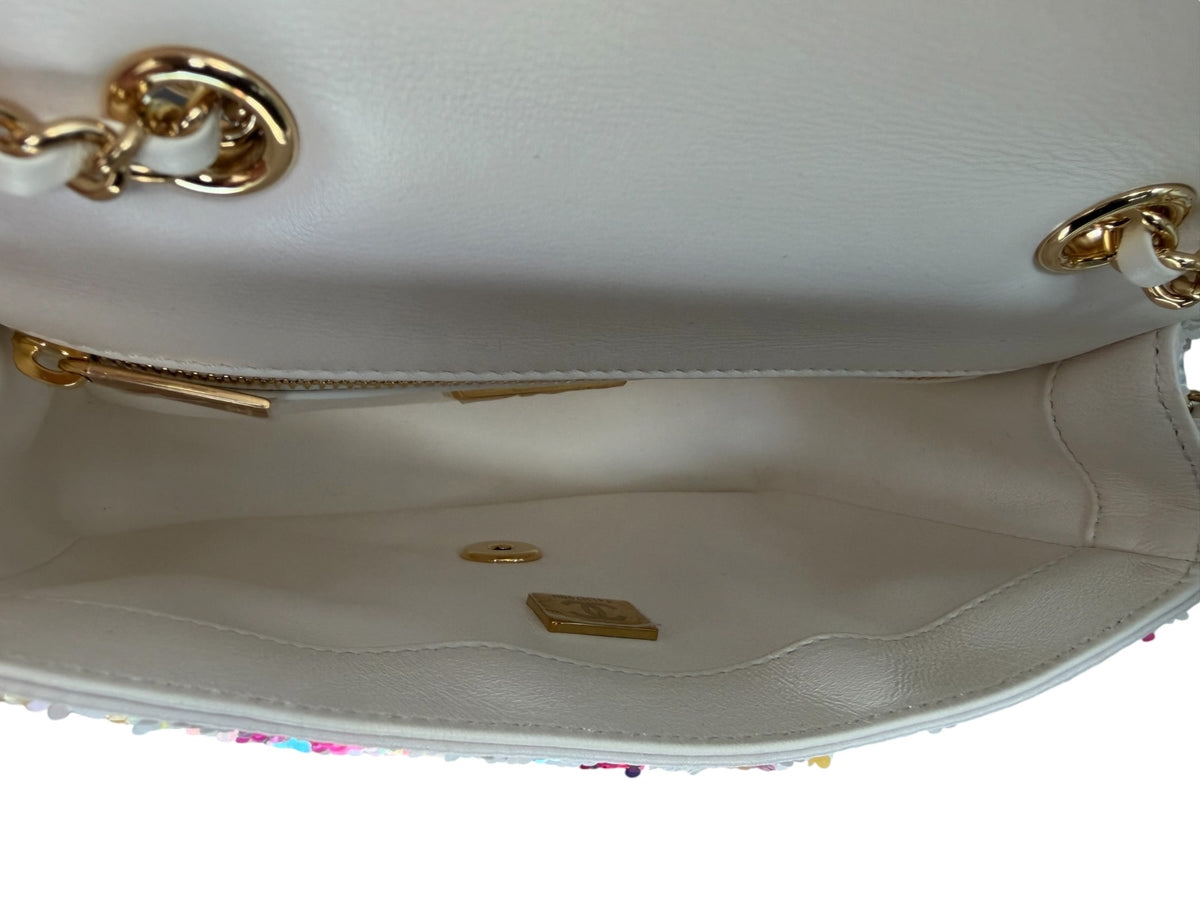 Chanel Small Sequin White Multicolor Single Flap Bag 2024