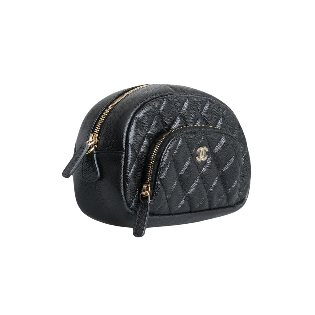 Chanel Black Leather Quilted Cosmetic O-Case