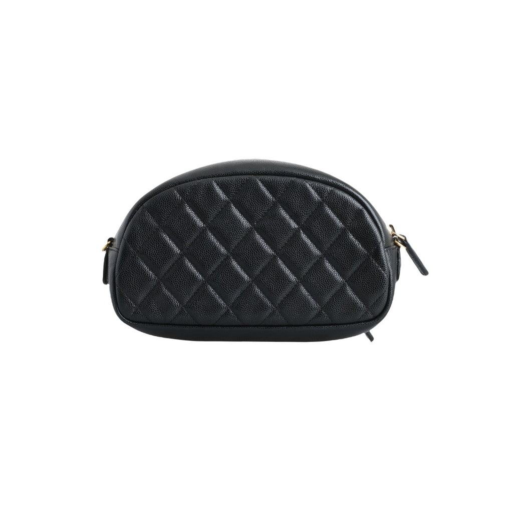 Chanel Black Leather Quilted Cosmetic O-Case