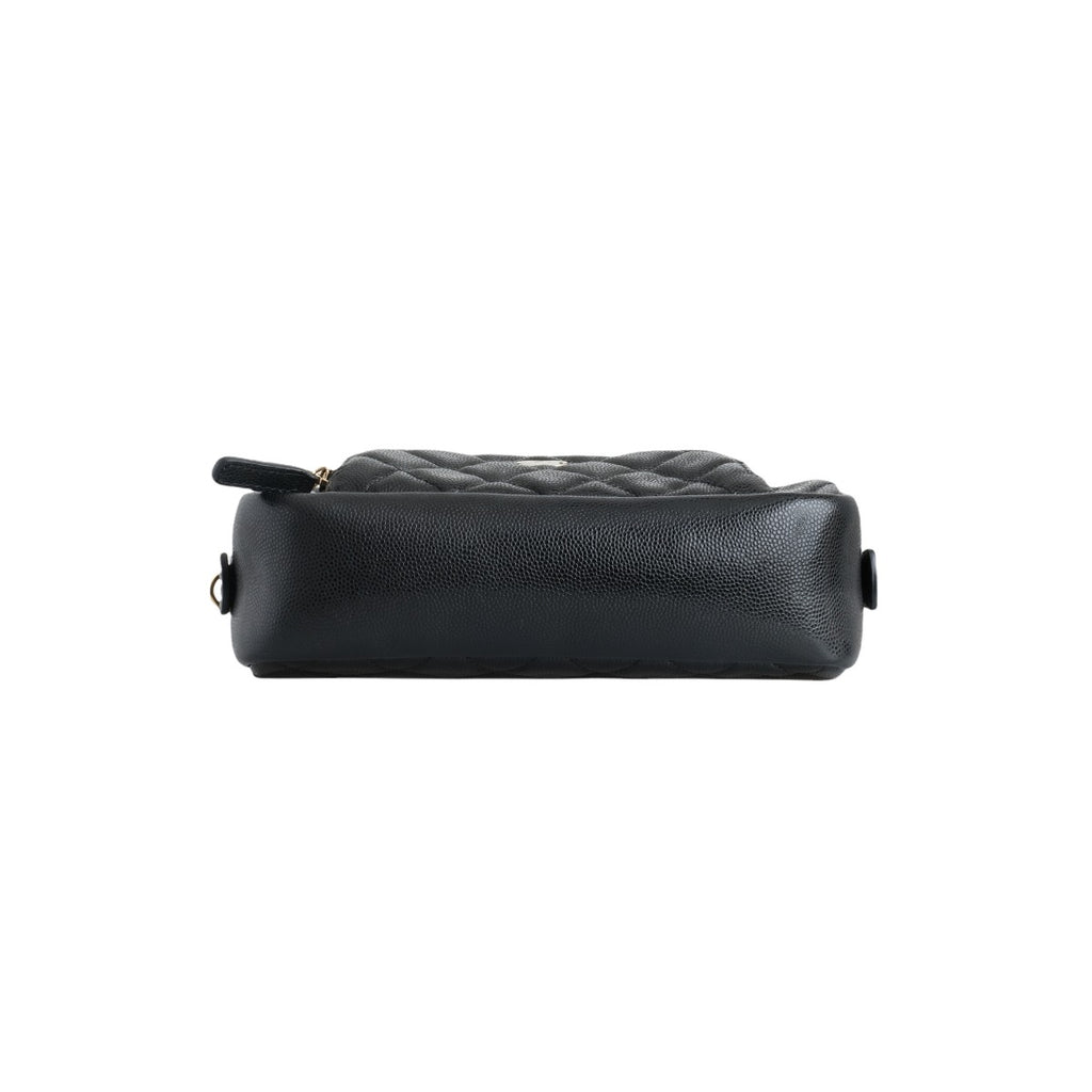 Chanel Black Leather Quilted Cosmetic O-Case