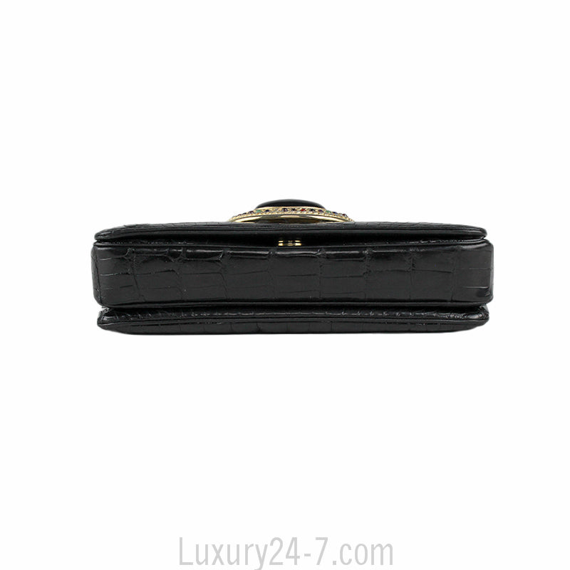 Judith Leiber Black Crocodile with Precious Stones Evening Shoulder Bag