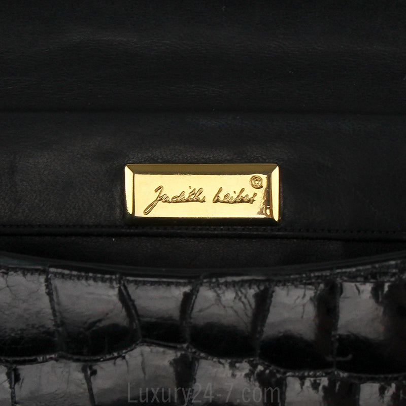 Judith Leiber Black Crocodile with Precious Stones Evening Shoulder Bag