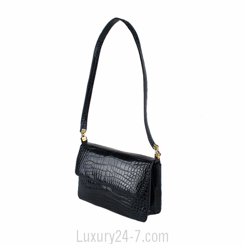 Judith Leiber Navy Crocodile Evening Bag