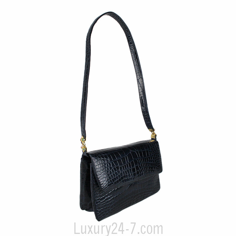 Judith Leiber Navy Crocodile Evening Bag