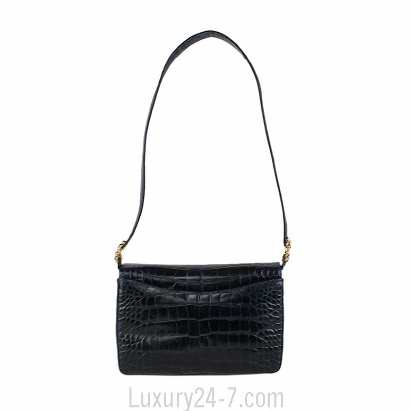 Judith Leiber Navy Crocodile Evening Bag