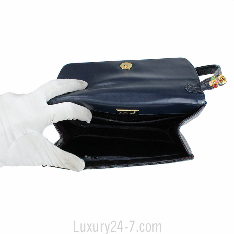 Judith Leiber Navy Crocodile Evening Bag