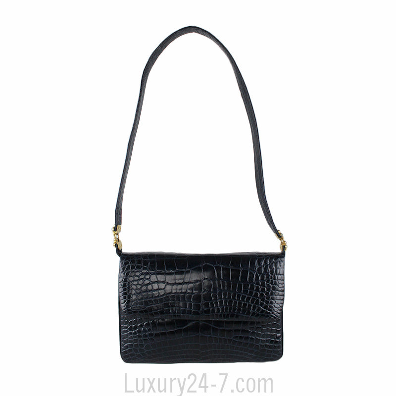 Judith Leiber Navy Crocodile Evening Bag