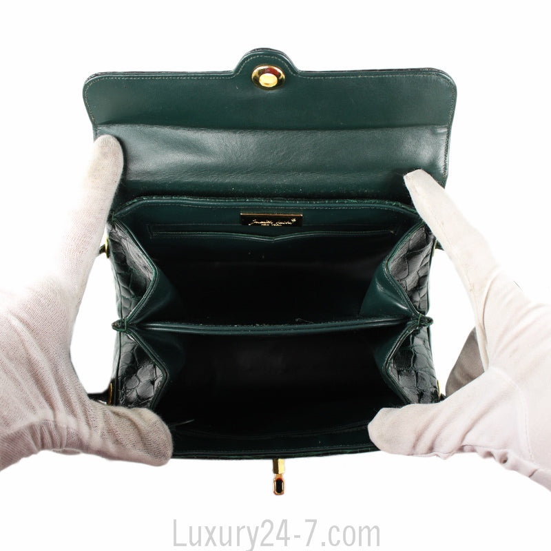 Judith Leiber Vintage Green Crocodile Evening Bag