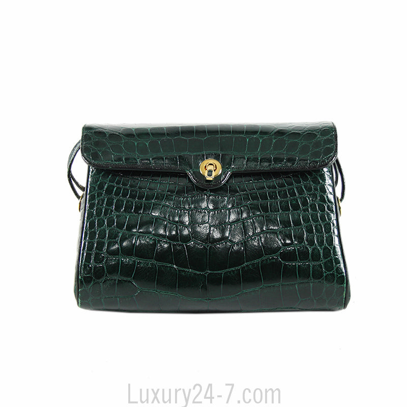 Judith Leiber Vintage Green Crocodile Evening Bag