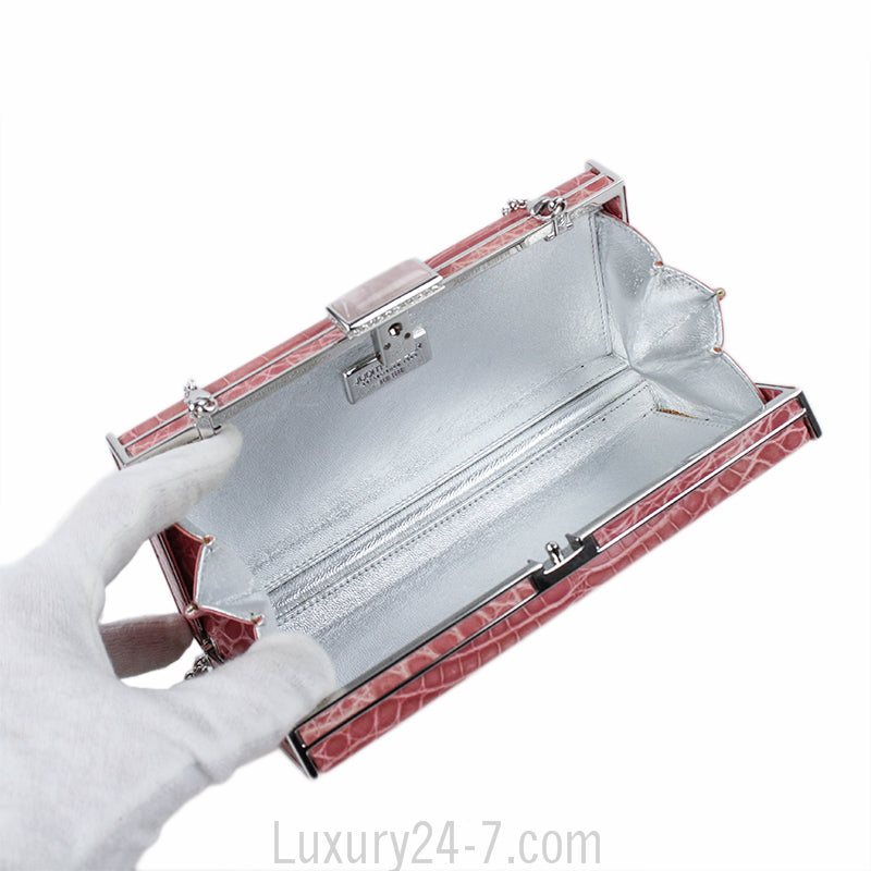 Judith Leiber Pink Alligator Box Clutch with Rose Quartz Closure
