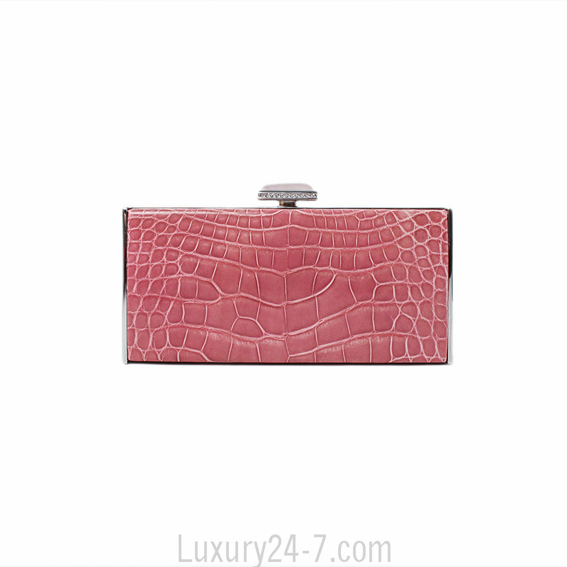 Judith Leiber Pink Alligator Box Clutch with Rose Quartz Closure