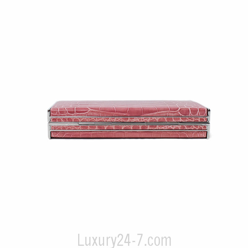 Judith Leiber Pink Alligator Box Clutch with Rose Quartz Closure