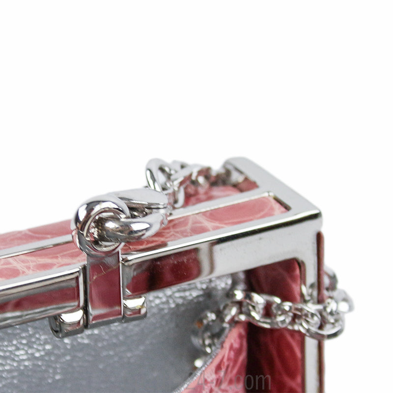 Judith Leiber Pink Alligator Box Clutch with Rose Quartz Closure