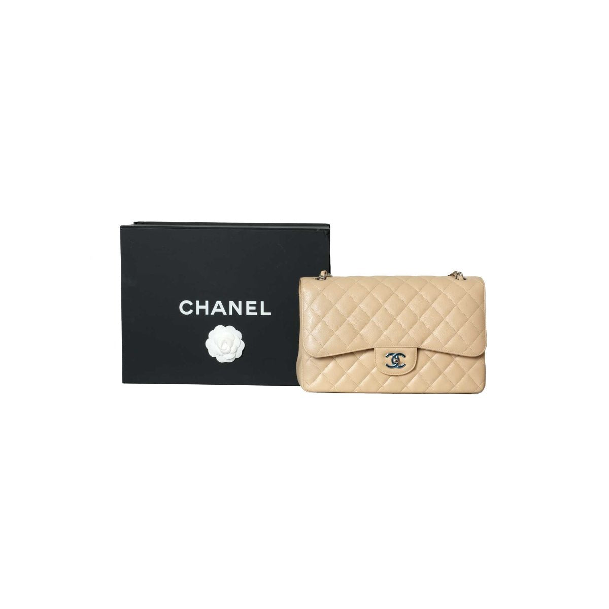 Chanel  Tan Caviar Classic Jumbo Double Flap Bag