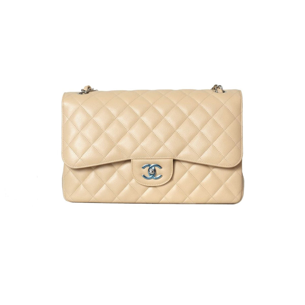 Chanel  Tan Caviar Classic Jumbo Double Flap Bag