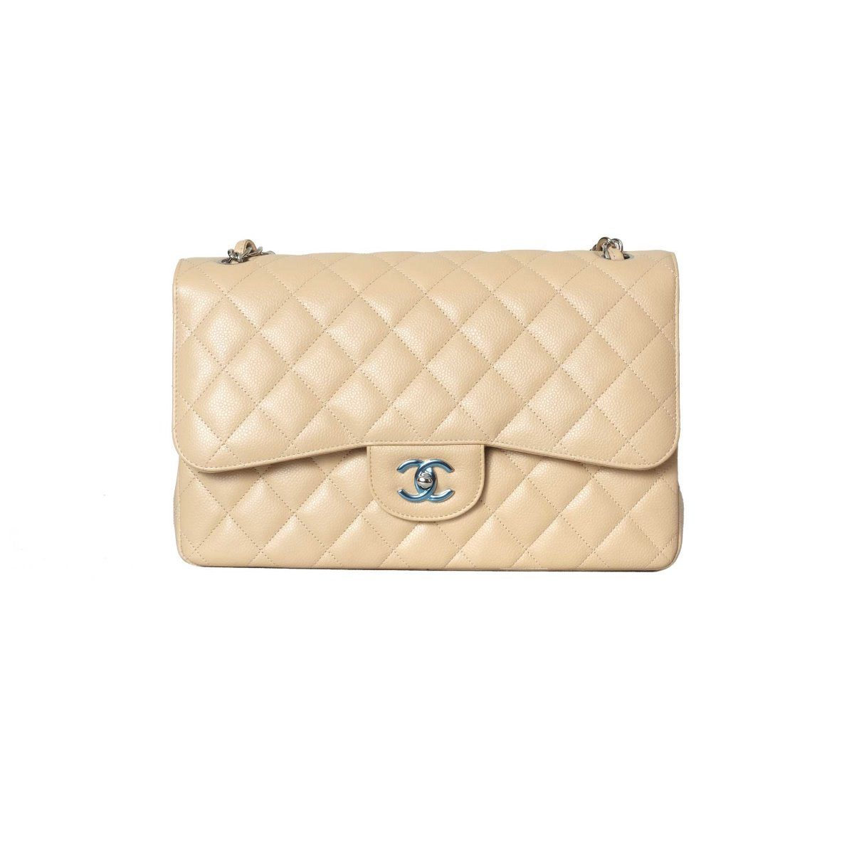 Chanel  Tan Caviar Classic Jumbo Double Flap Bag
