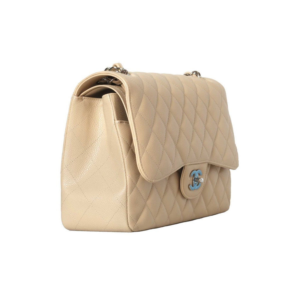 Chanel  Tan Caviar Classic Jumbo Double Flap Bag