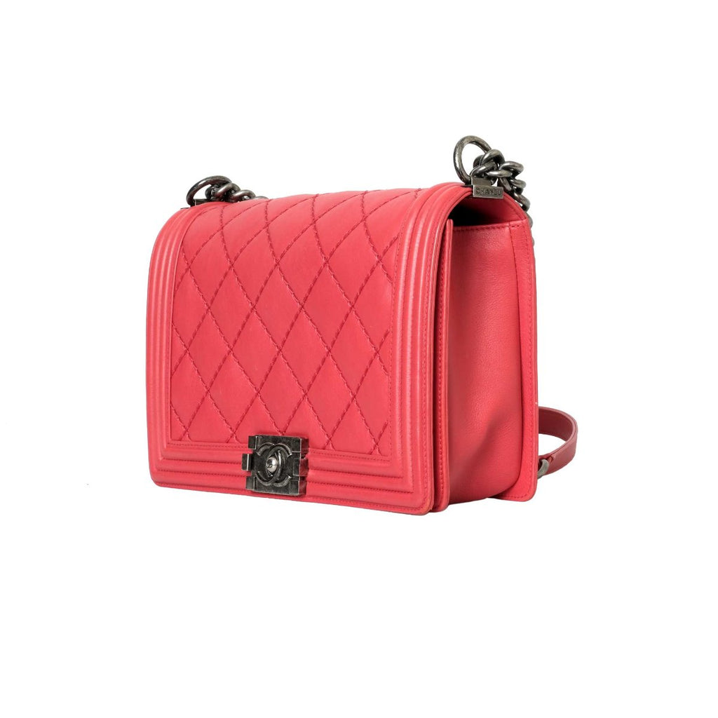 Chanel Red Large Stitch Boy Bag