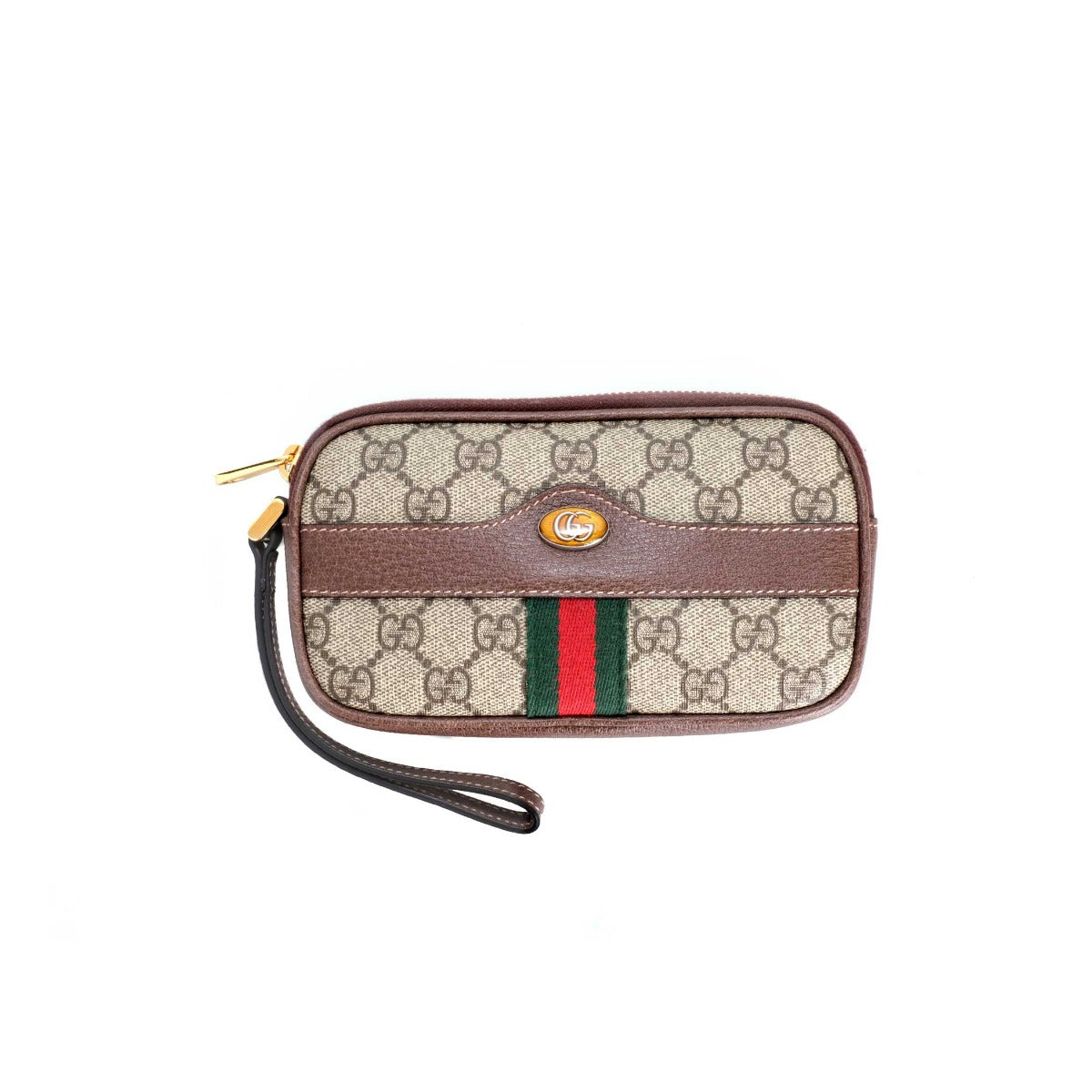 Gucci GG Supreme Monogram Ophidia Phone Case Wristlet Brown