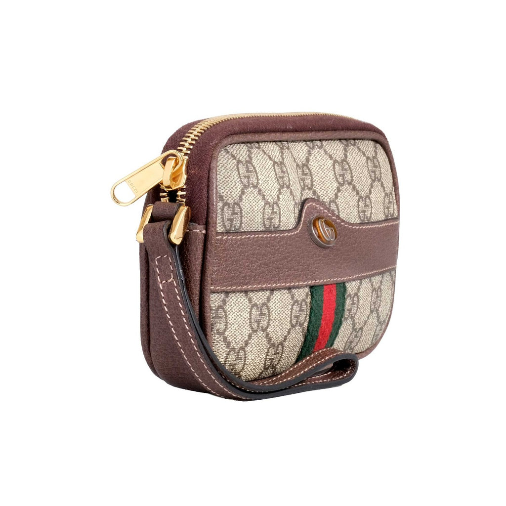 Gucci GG Supreme Monogram Ophidia Phone Case Wristlet Brown