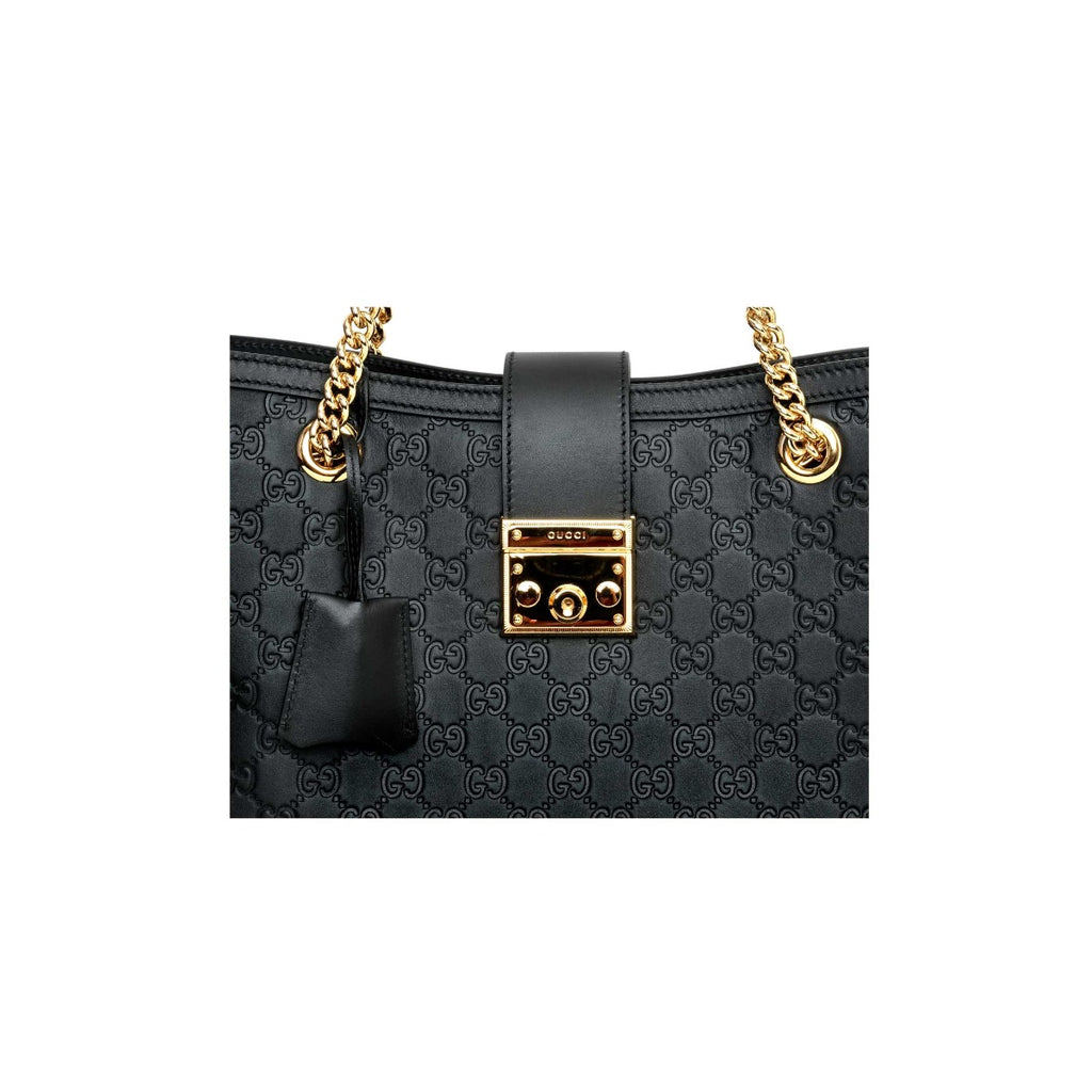 Gucci Black Medium Signature Padlock Tote