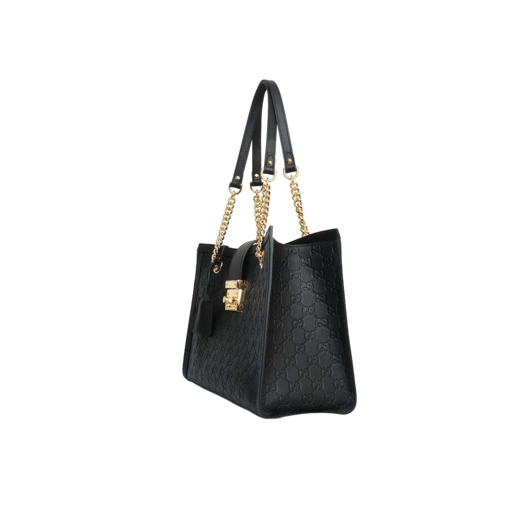 Gucci Black Medium Signature Padlock Tote