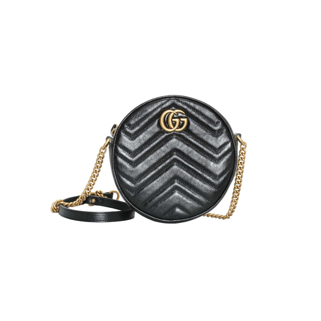 Gucci Black GG Marmont Mini Round Shoulder Bag
