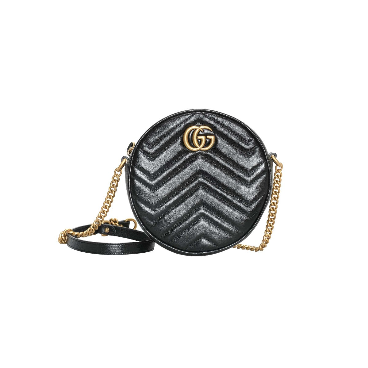Gucci Black GG Marmont Mini Round Shoulder Bag