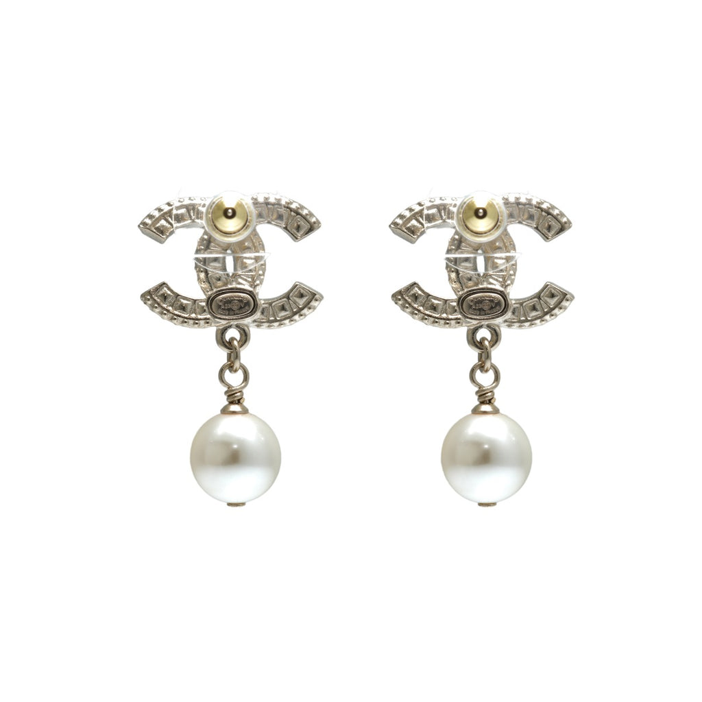 Chanel Large Crystal CC Interlocking and Faux Pearl Drop Earrings
