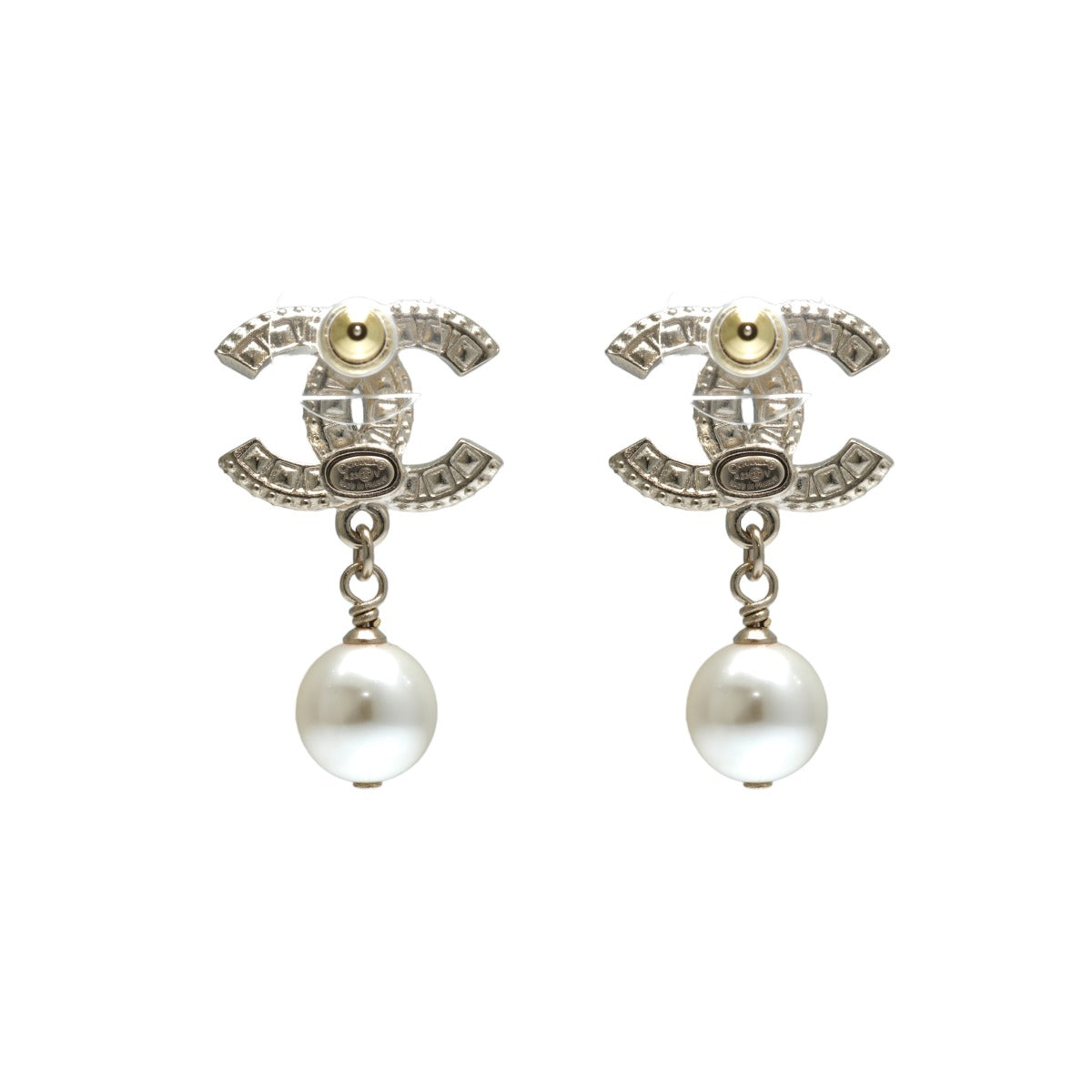 Chanel Large Crystal CC Interlocking and Faux Pearl Drop Earrings