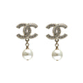 Chanel Large Crystal CC Interlocking and Faux Pearl Drop Earrings