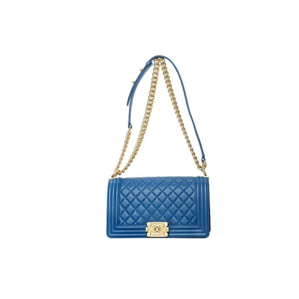 Chanel Blue Quilted Leather Boy Bag Medium