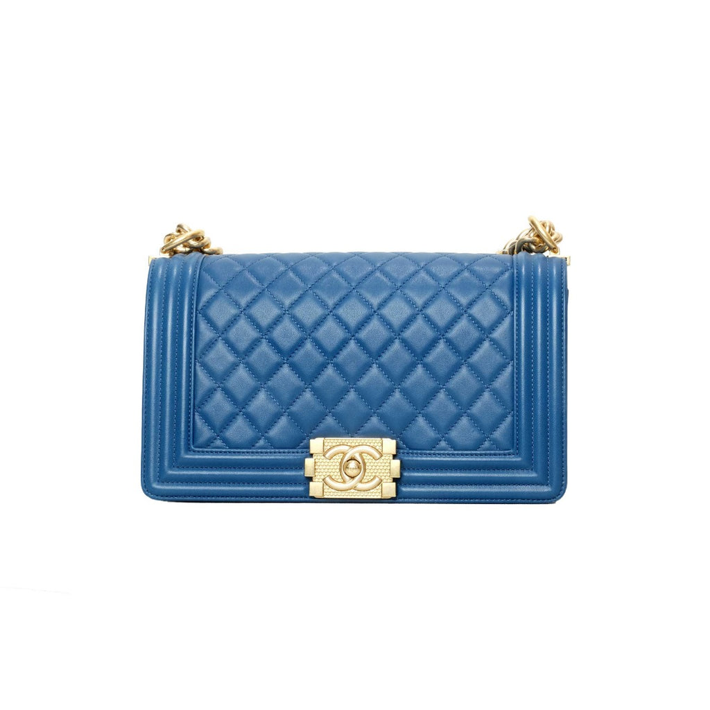 Chanel Blue Quilted Leather Boy Bag Medium